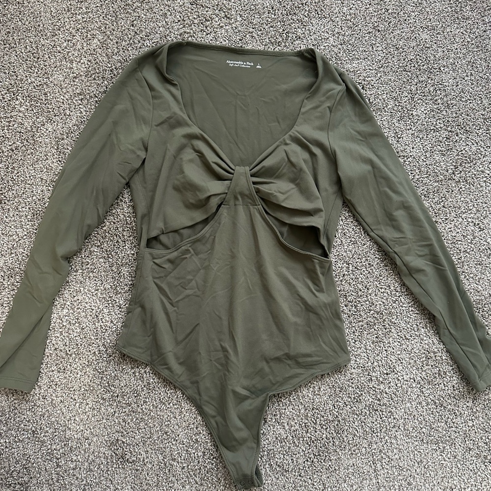 Abercrombie & Fitch Khaki Long Sleeve Bodysuit